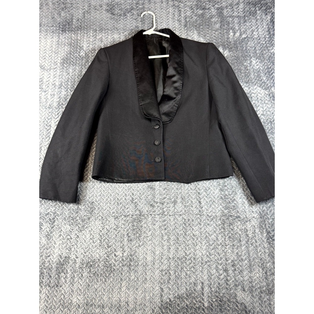 Womens Cropped Blazer Jacket 10 Black Single Breasted Long Sleeve Shawl‎ Lapel